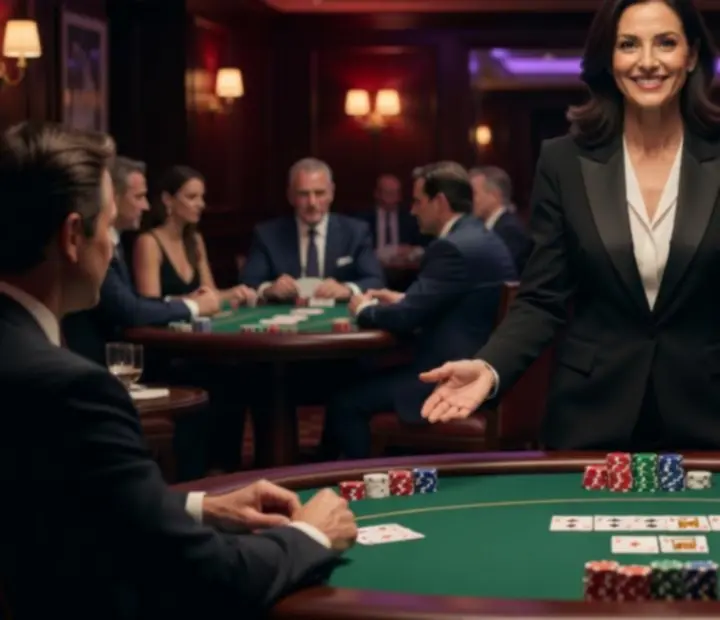 Asztalházigazda köszönti a vendégeket a Meeting Pooint 24 póker estjén