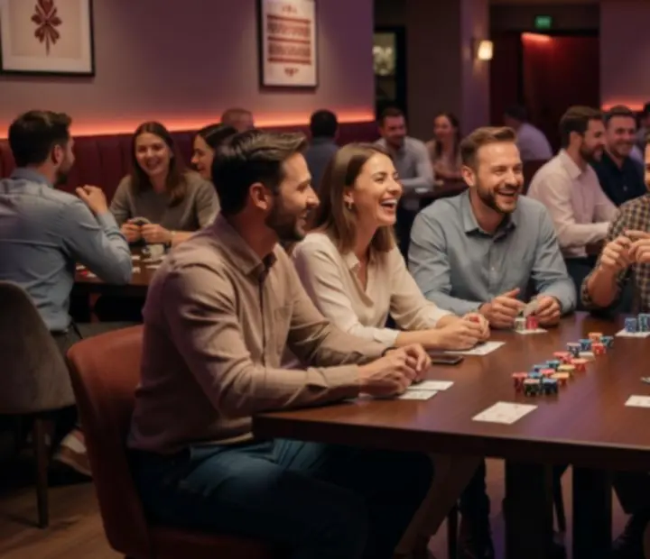 Kollégák jó hangulatú offline póker esten a Meeting Pooint 24-ben