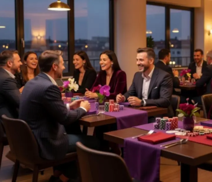 Tematikus est a Meeting Pooint 24 étteremben, vendégek társasági pókerasztalnál